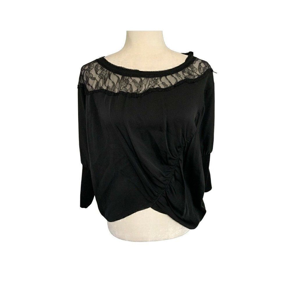 ace delivery womens solid black short sleeve top blouse p xs small